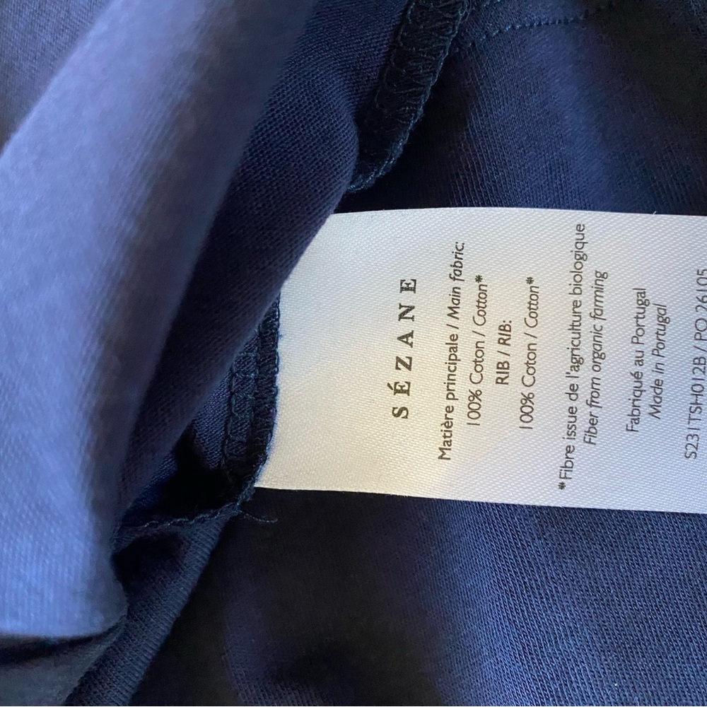 Sezane Conrad T-Shirt Marine Blue with Embroidered Monogram XS NWT - Picture 7 of 7